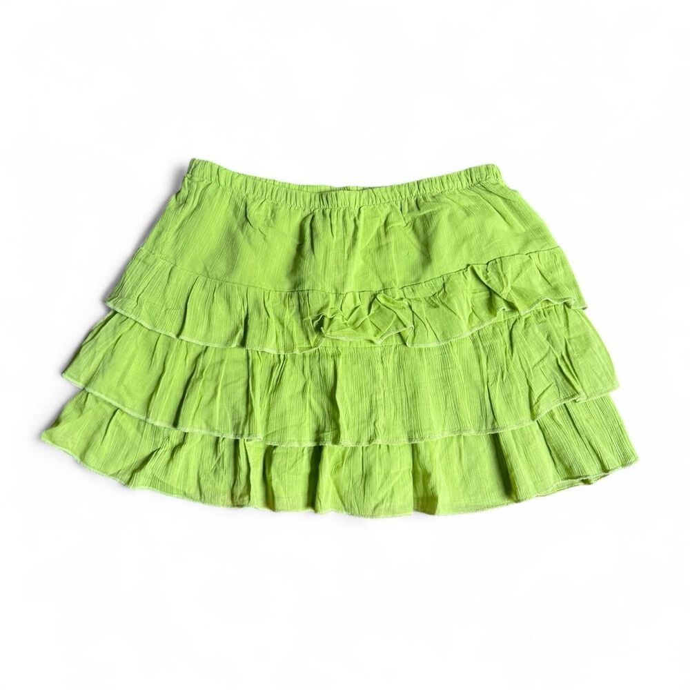 Y2K Festival Indie Green Tiered Ruffle Skirt Size L